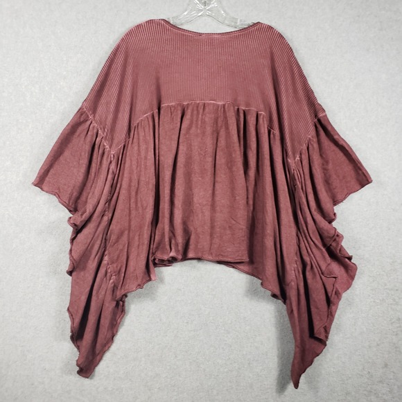 POL Burgundy Mixed Media Ribbed Boho Top S NWT Oversized Crochet Boho Lagenlook - Picture 2 of 11